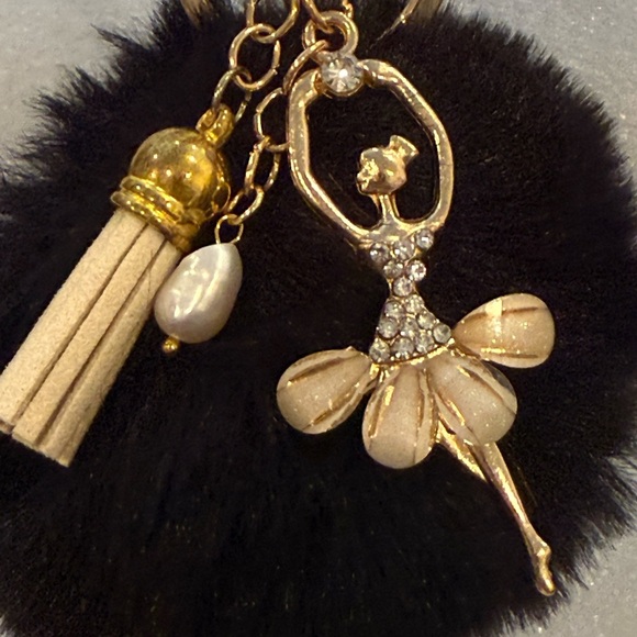 Ballerina Charm Keychain w/Pom Pom Tassel-Elegant Ballet Dancer Purse Charm –New - Picture 3 of 7